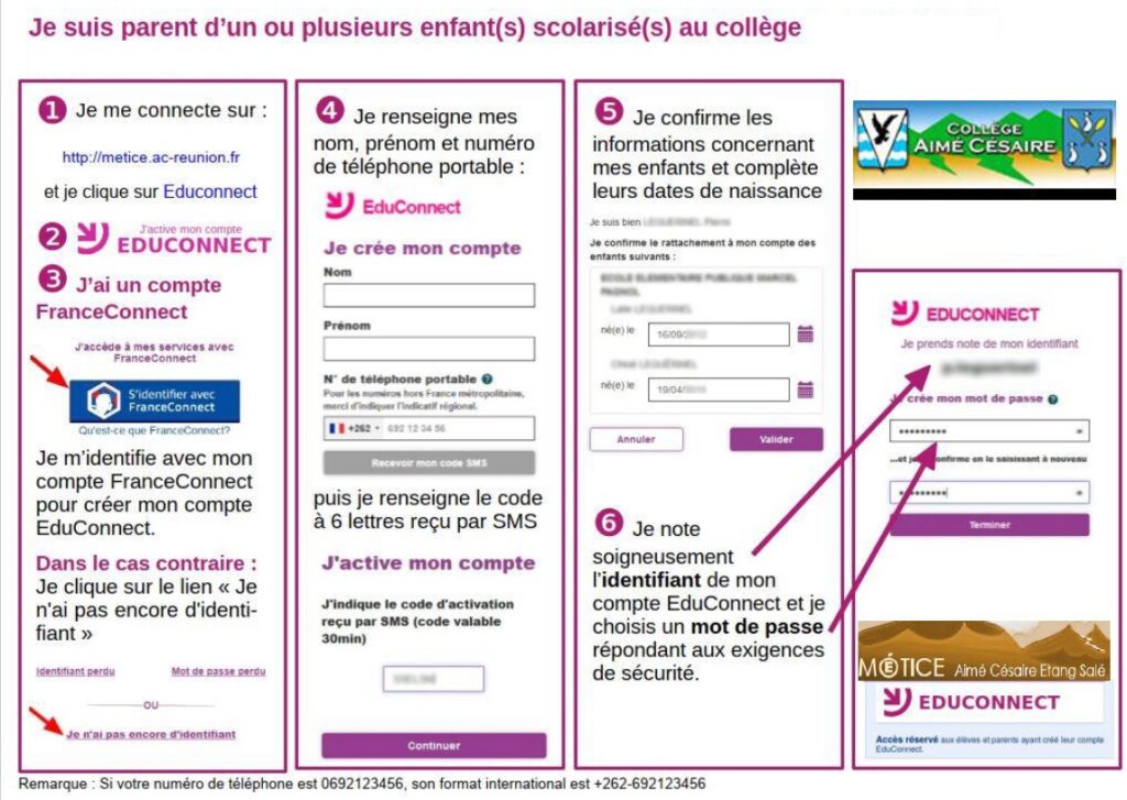 Procédure connexion EduConnect – Collège Aimé Césaire